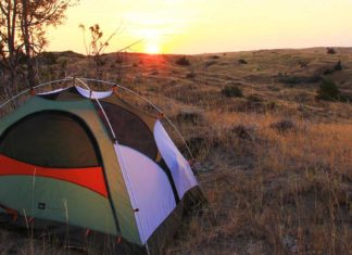 Camping in a tent