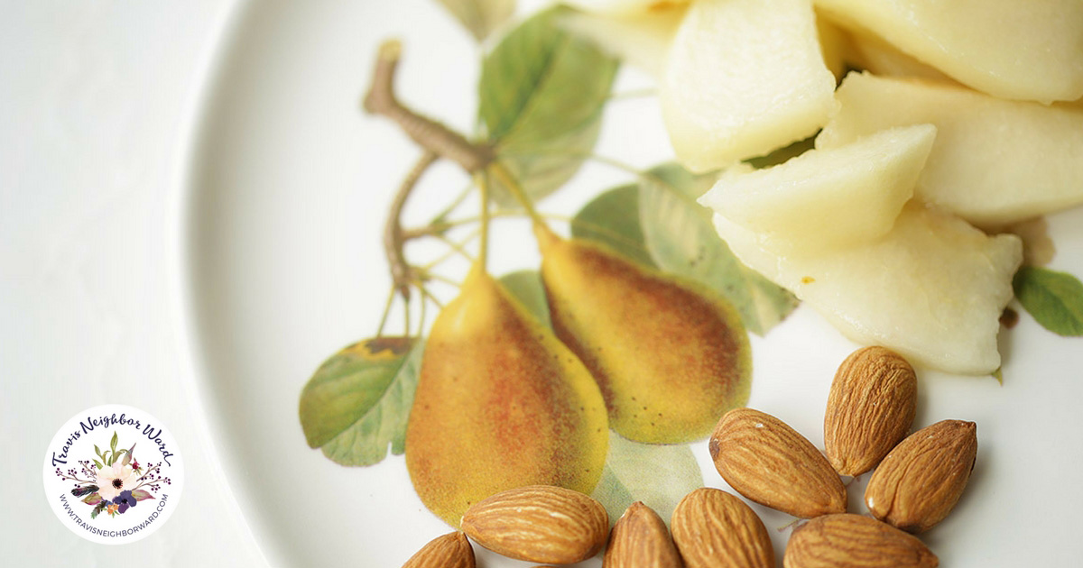 For healthy snacks under 150 calories try mixing pears and almonds.