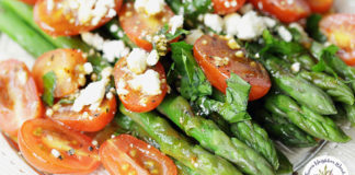 Asparagus side dish with feta and tomatoes 1