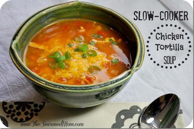 Slow cooker soup with chicken tortilla by The Seasoned Mom