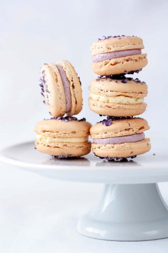 Edible flower recipes include these violet macarons