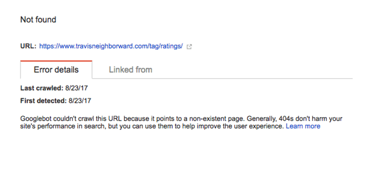 SEO audit of my website: Google error page details